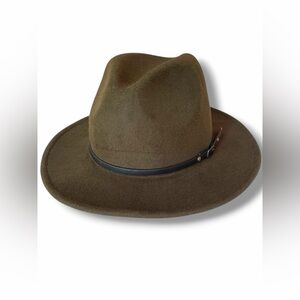 Olive Green Felt Fedora Hat Size One Size